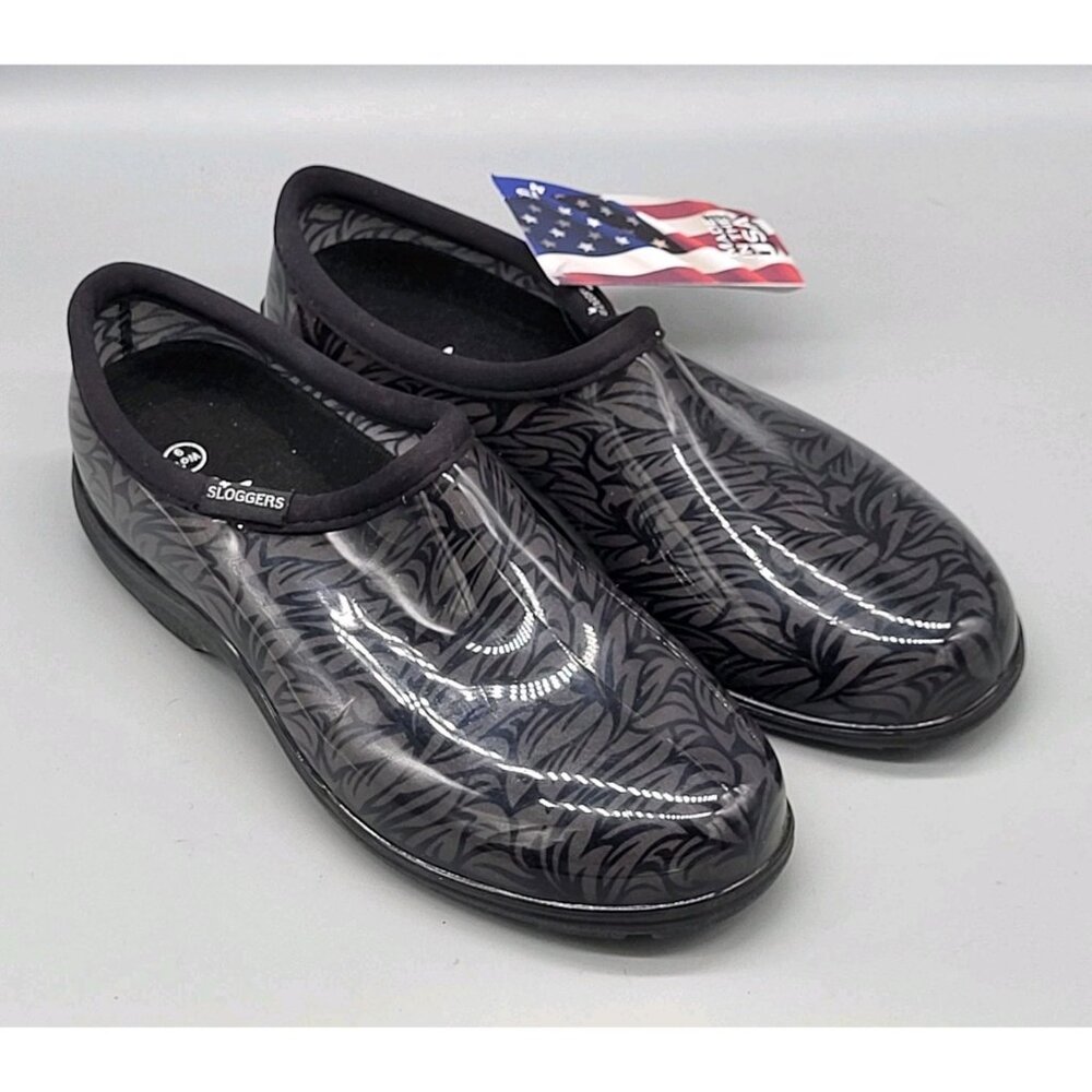New Sloggers Black Gray Print Low Ankle Garden Rain Shoes Sz 9